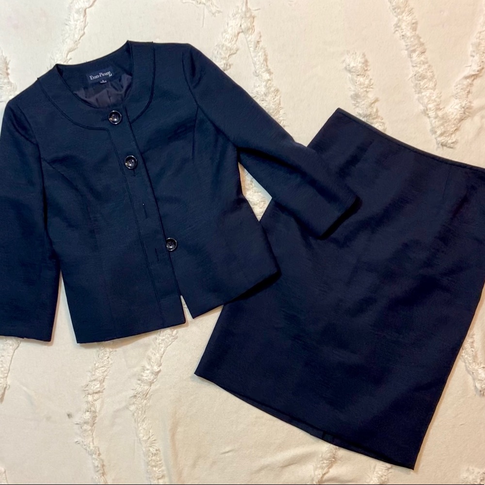 Sleek Professional Navy Sz8 Evan Picone Skirt Suit